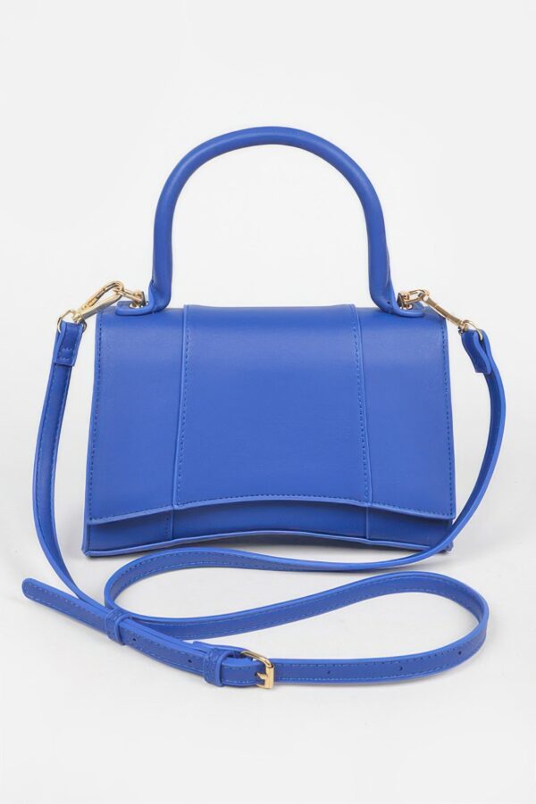 Structured Faux Leather Top Handle Bag with Metal Accents