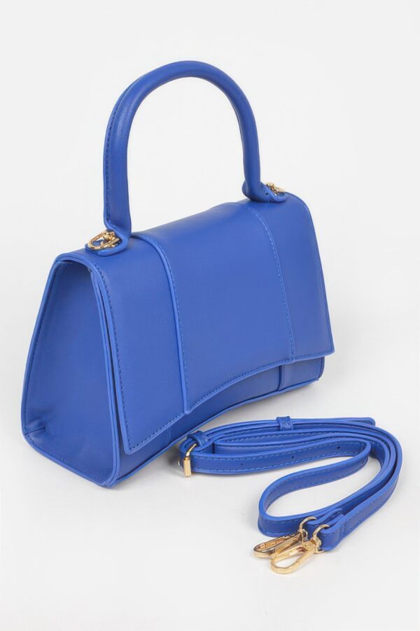 Structured Faux Leather Top Handle Bag with Metal Accents