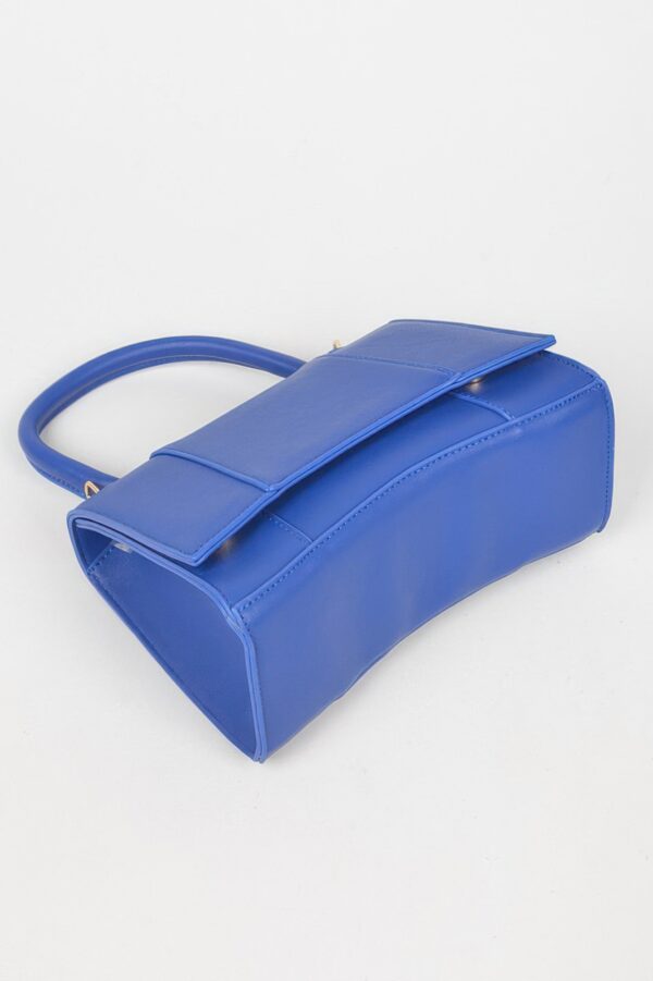 Structured Faux Leather Top Handle Bag with Metal Accents