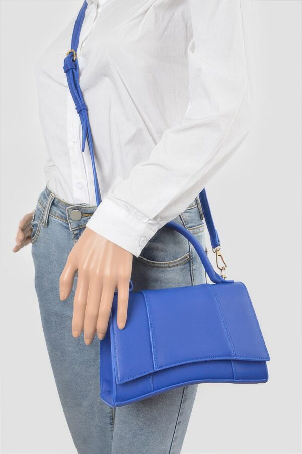 Structured Faux Leather Top Handle Bag with Metal Accents