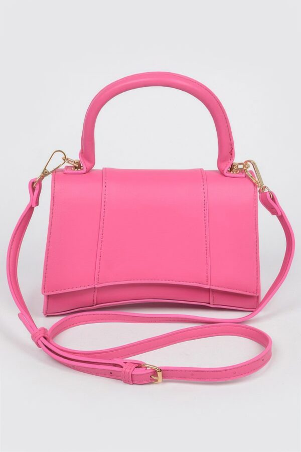 Structured Faux Leather Top Handle Bag with Metal Accents