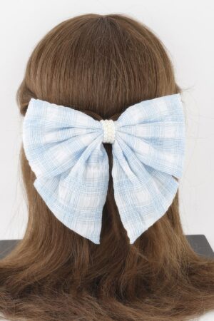 Plaid Pearl Ribbon Hair Clip – Bow Accent