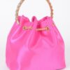 Satin Bucket Bag with Rhinestone Top Handle