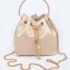 Satin Bucket Bag with Rhinestone Top Handle