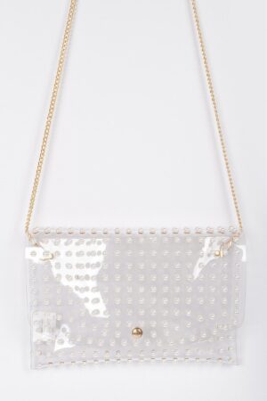 Transparent Envelope Clutch with Faux Pearl Studs