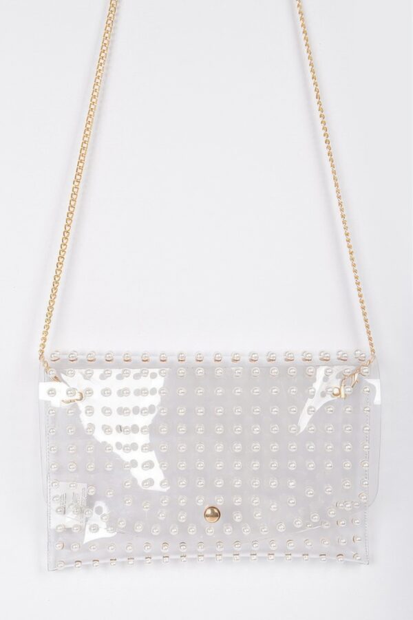 Transparent Envelope Clutch with Faux Pearl Studs