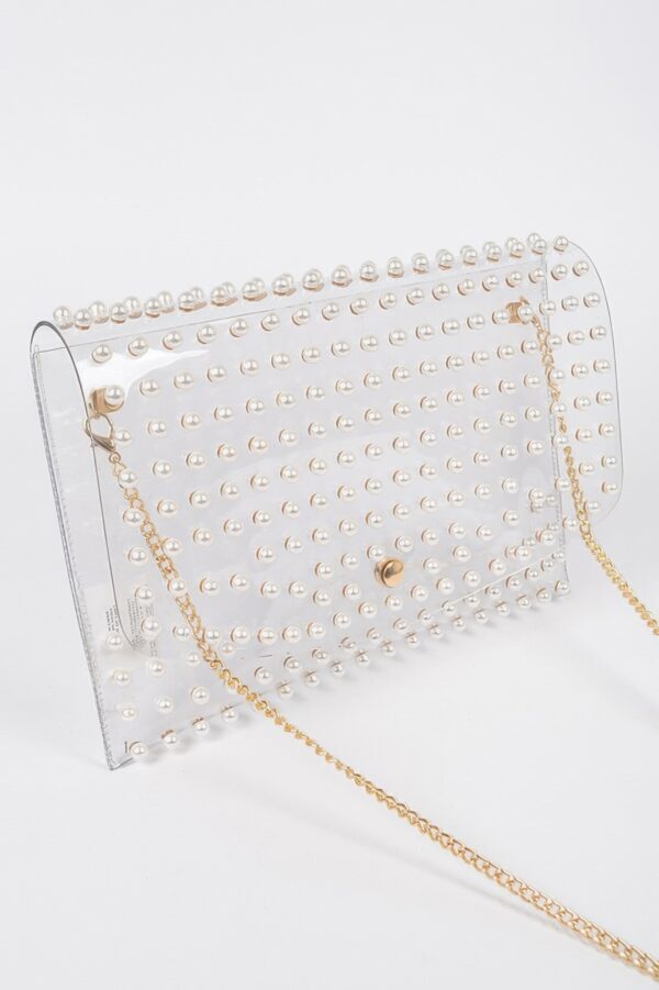 Transparent Envelope Clutch with Faux Pearl Studs