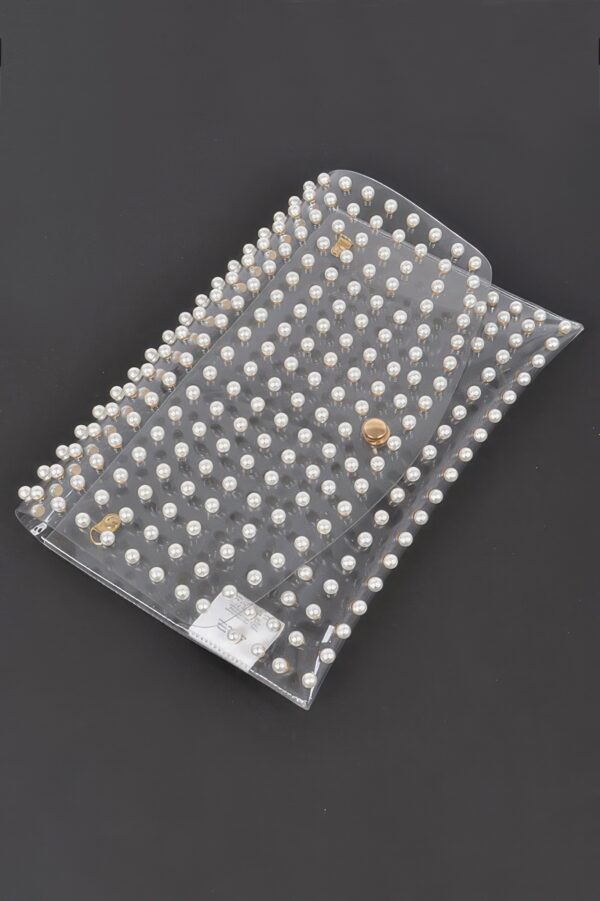 Transparent Envelope Clutch with Faux Pearl Studs