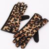 Leopard Knit Gloves with Bow Accent