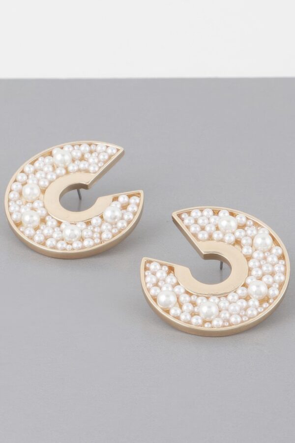 Multi-Pearl C Stud Earrings – Polished Metal