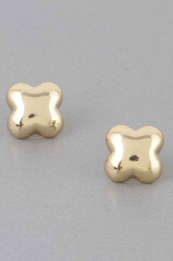 Four-Leaf Stud Earrings – Polished Metallic