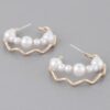Faux Pearl Zigzag Earrings – Polished Metal Finish