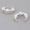Faux Pearl Zigzag Earrings – Polished Metal Finish