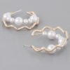 Faux Pearl Zigzag Earrings – Polished Metal Finish