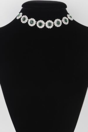 Emerald Rhinestone Choker Necklace – Polished Metal
