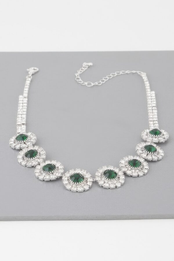 Emerald Rhinestone Choker Necklace – Polished Metal