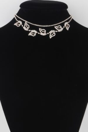 Rhinestone Leaf Choker Necklace – Delicate Leaf Motif