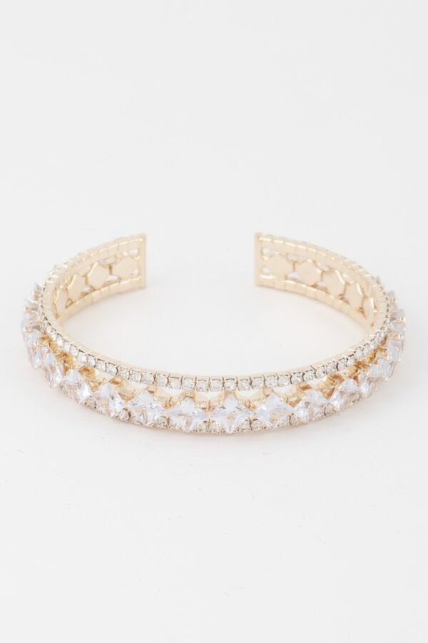 Cubic Rhinestone Cuff Bracelet – Polished Slip-On