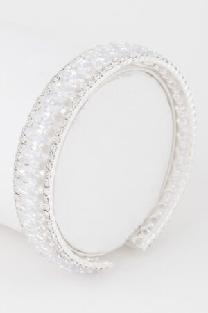 Crystal Bar Open Cuff Bracelet – Polished Finish