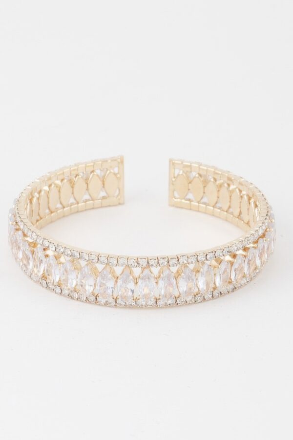 Crystal Bar Open Cuff Bracelet – Polished Finish