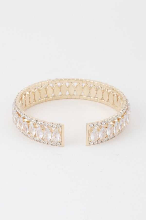 Crystal Bar Open Cuff Bracelet – Polished Finish