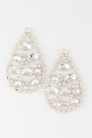 Rhinestone Teardrop Earrings – Polished Metallic