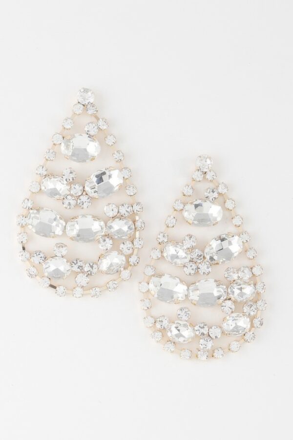 Rhinestone Teardrop Earrings – Polished Metallic