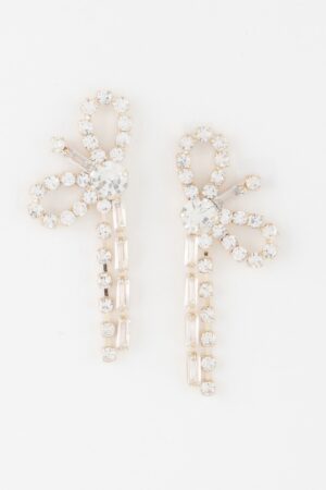 Rhinestone Ribbon Bow Earrings – Polished Metallic