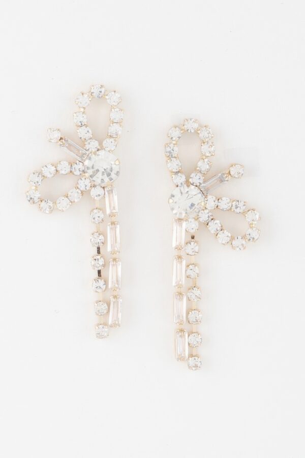 Rhinestone Ribbon Bow Earrings – Polished Metallic