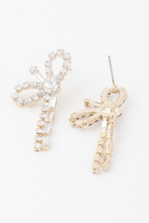 Rhinestone Ribbon Bow Earrings – Polished Metallic