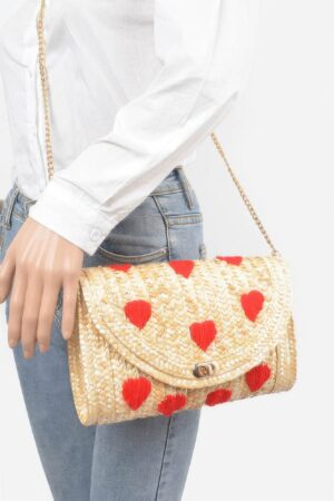 Heart Embroidery Straw Clutch – Polyurethane
