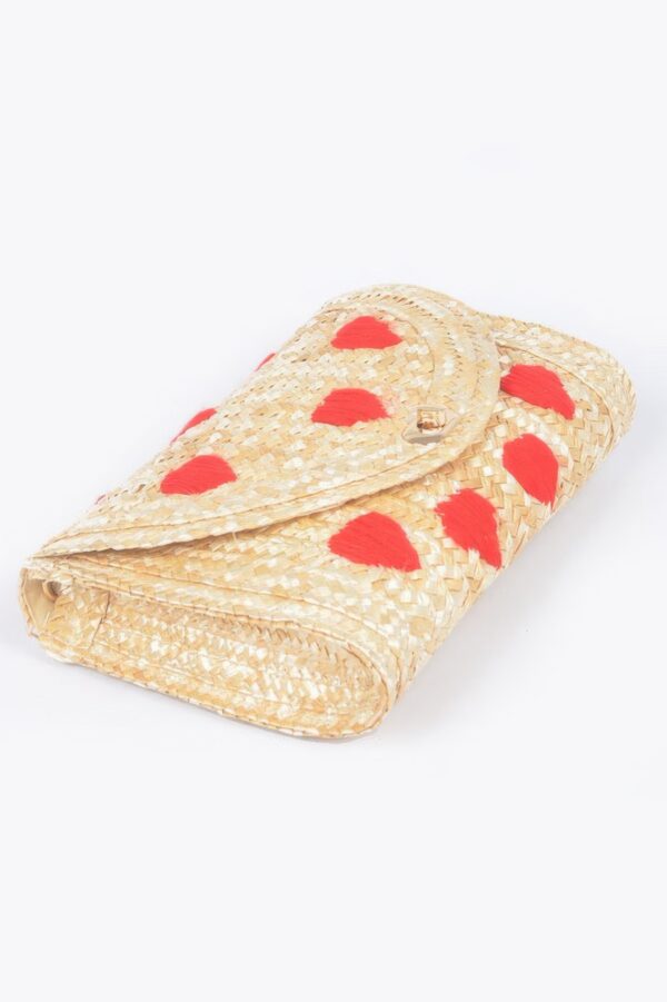 Heart Embroidery Straw Clutch – Polyurethane