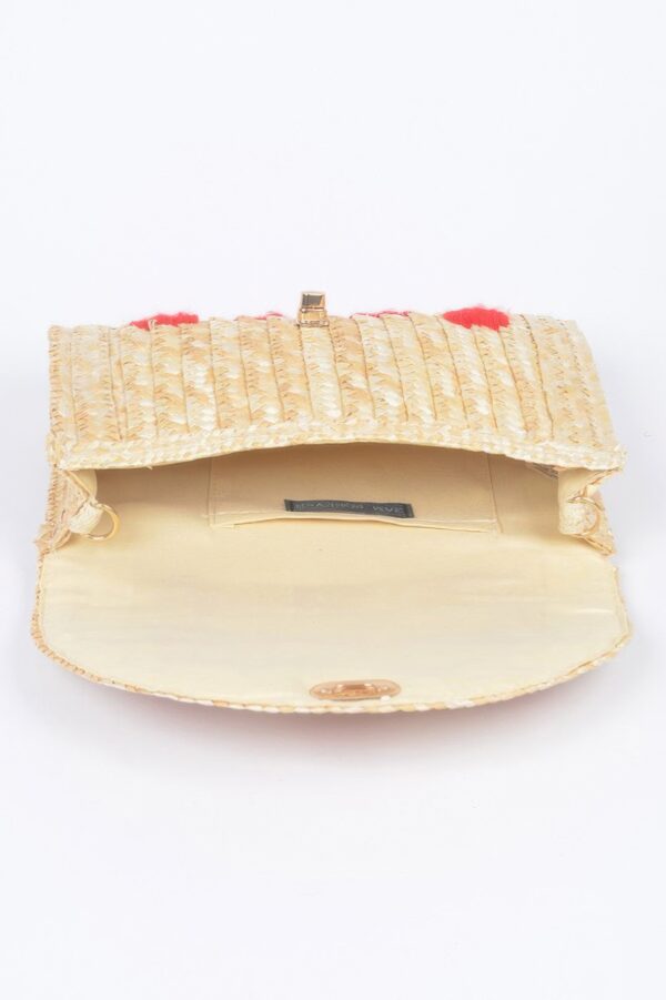 Heart Embroidery Straw Clutch – Polyurethane