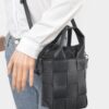 Faux Leather Braided-Handle Bag with Canvas Pouch