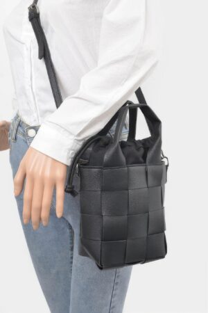 Faux Leather Braided-Handle Bag with Canvas Pouch