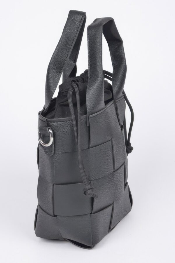 Faux Leather Braided-Handle Bag with Canvas Pouch
