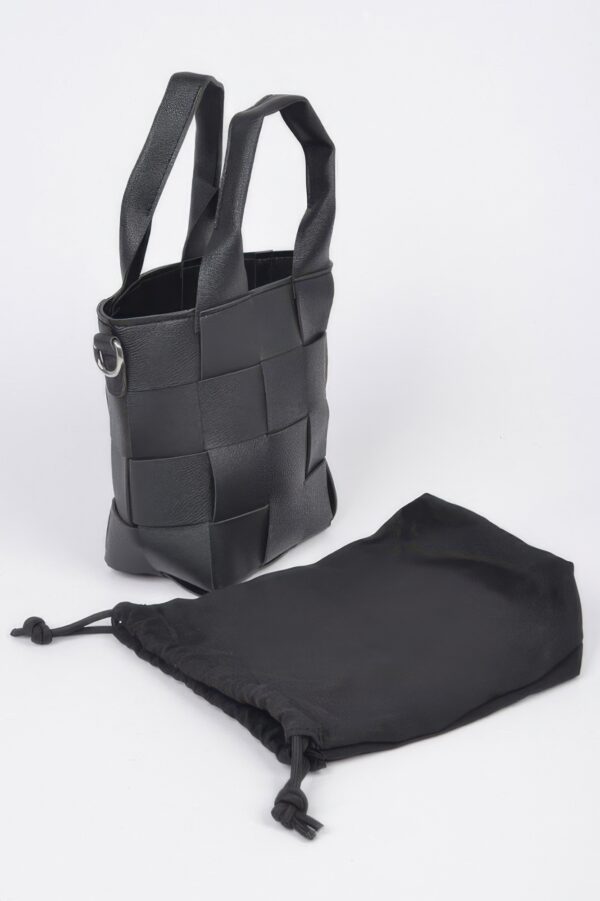 Faux Leather Braided-Handle Bag with Canvas Pouch