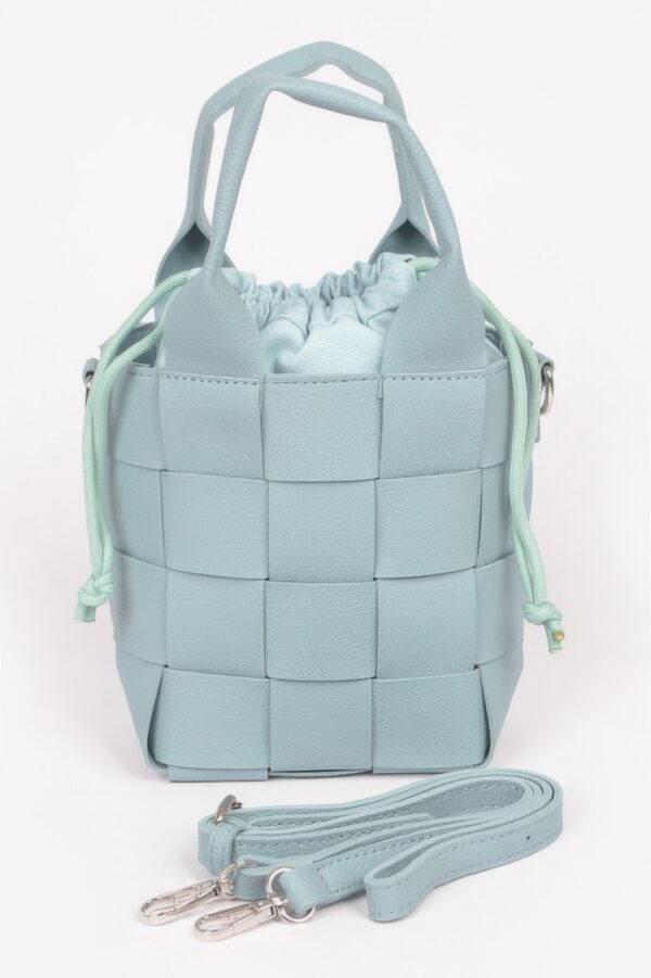 Faux Leather Braided-Handle Bag with Canvas Pouch