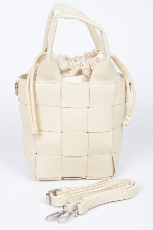 Faux Leather Braided-Handle Bag with Canvas Pouch