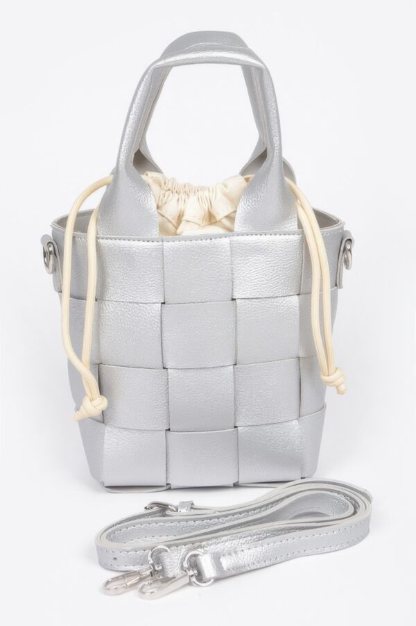 Faux Leather Braided-Handle Bag with Canvas Pouch
