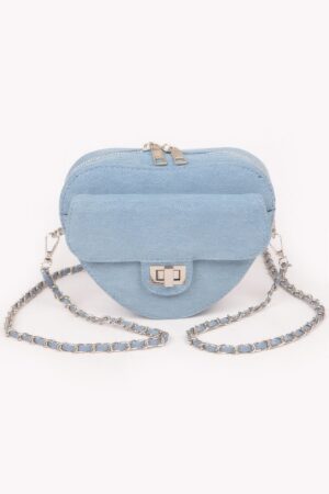 Denim Crossbody Bag – Heart Shape with Metal Accents