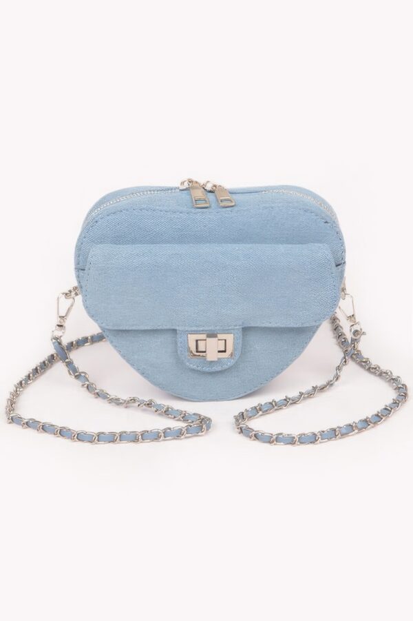 Denim Crossbody Bag – Heart Shape with Metal Accents