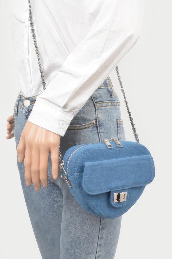 Denim Crossbody Bag – Heart Shape with Metal Accents