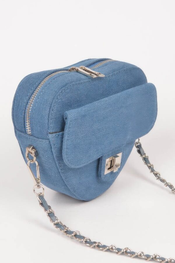 Denim Crossbody Bag – Heart Shape with Metal Accents