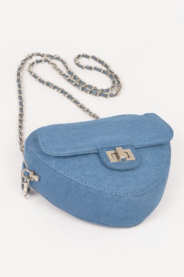 Denim Crossbody Bag – Heart Shape with Metal Accents
