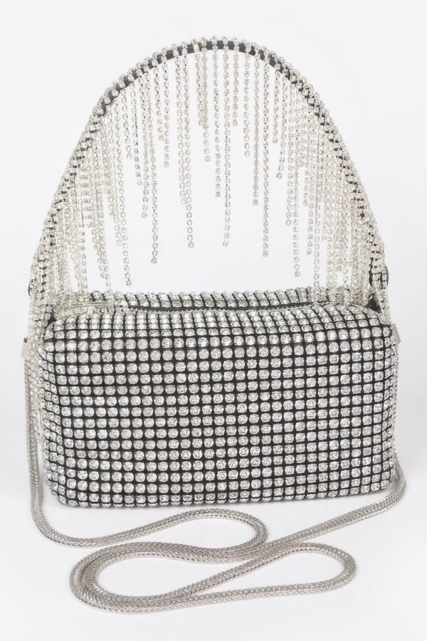 Oversized Rhinestone Fringe Strap Evening Clutch