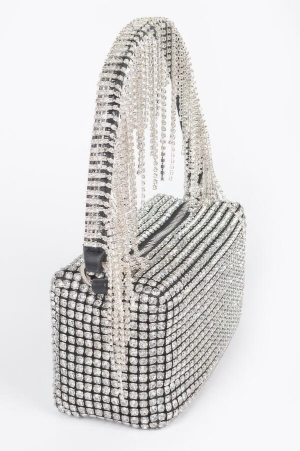 Oversized Rhinestone Fringe Strap Evening Clutch