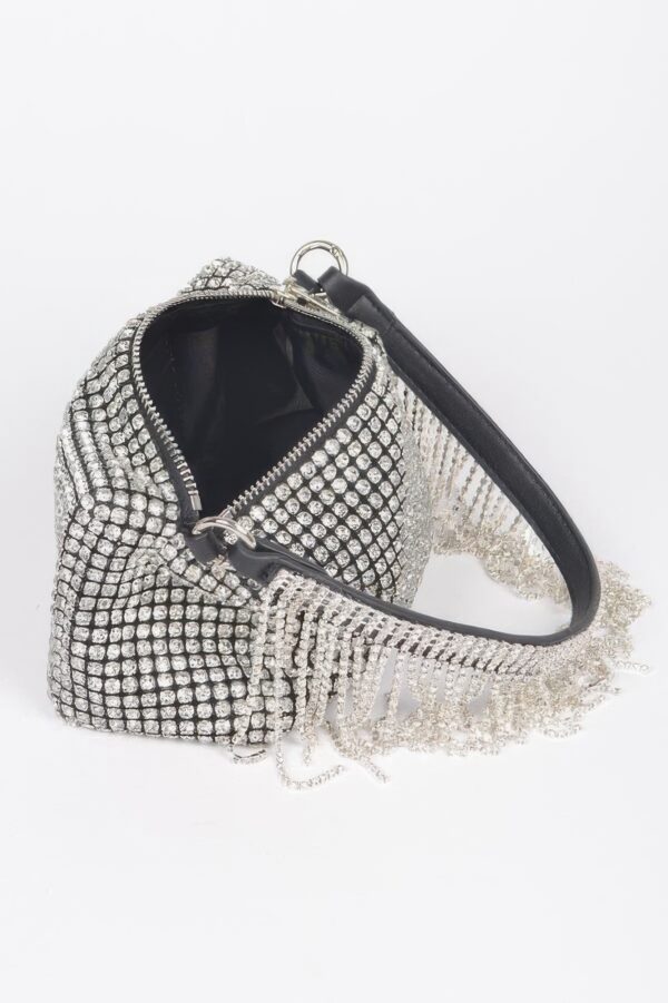 Oversized Rhinestone Fringe Strap Evening Clutch