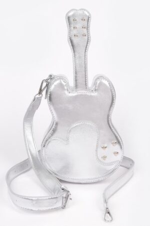 Guitar-Shaped Metallic Faux Leather Novelty Bag