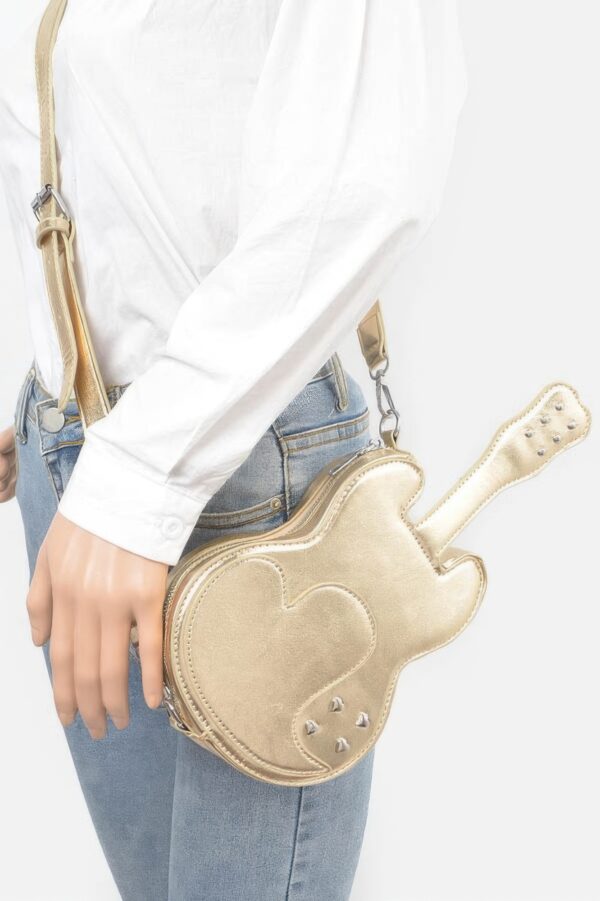 Guitar-Shaped Metallic Faux Leather Novelty Bag
